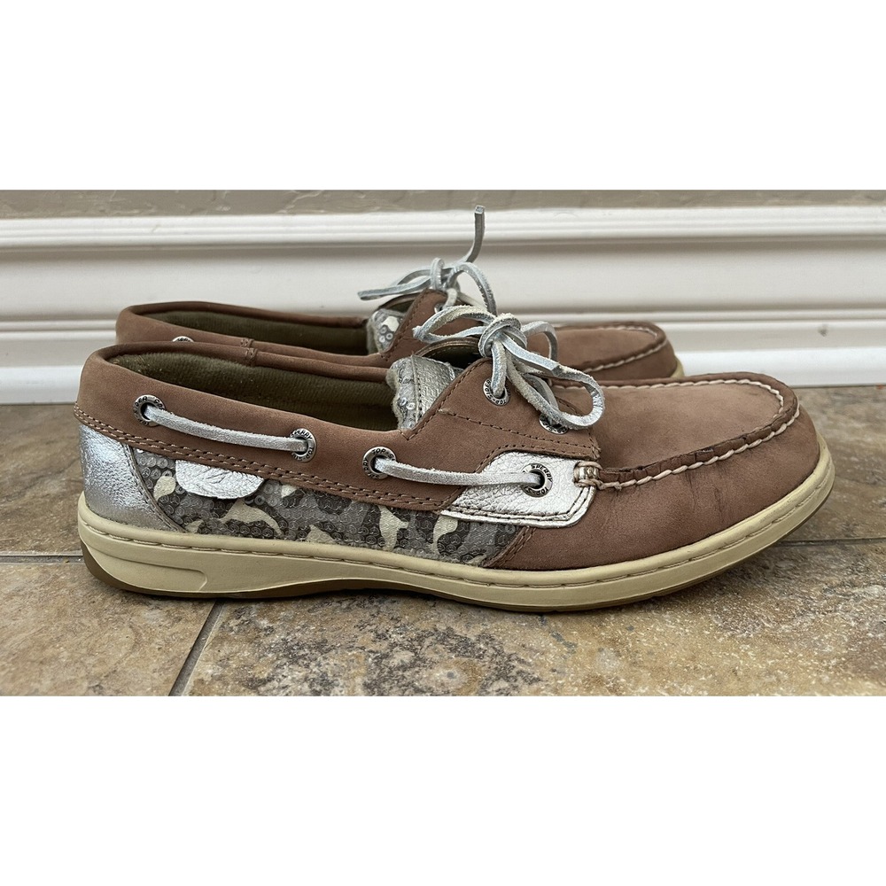Sperry Top-Sider Women's 7.5 M Bluefish Leopard Print Sequin Boat Shoes 9174624